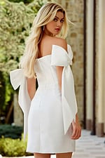 fitted white dress with bow details on the shoulder 46733