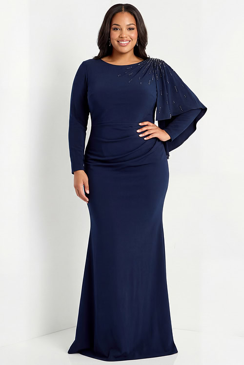 green emerald velvet dress pretty KIRA|Plus Size Sequin Cape Sleeve V-Neck Mother of the Bride Dr main image 0