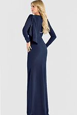 Long sleeve formal gown with asymmetrical draped shoulder accent