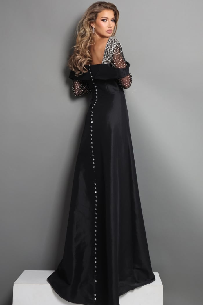 Off Shoulder Long Sleeve Beaded Dress 46769 | Jovani
