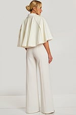 Front view of wide-leg bridal white jumpsuit with matching cape jacket