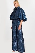angle view of wide leg jumpsuit with cape