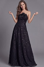 Elegant strapless evening gown with sparkling sequin texture