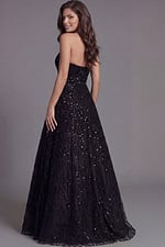 Sparkling strapless gown with textured sequin design and floor length skirt