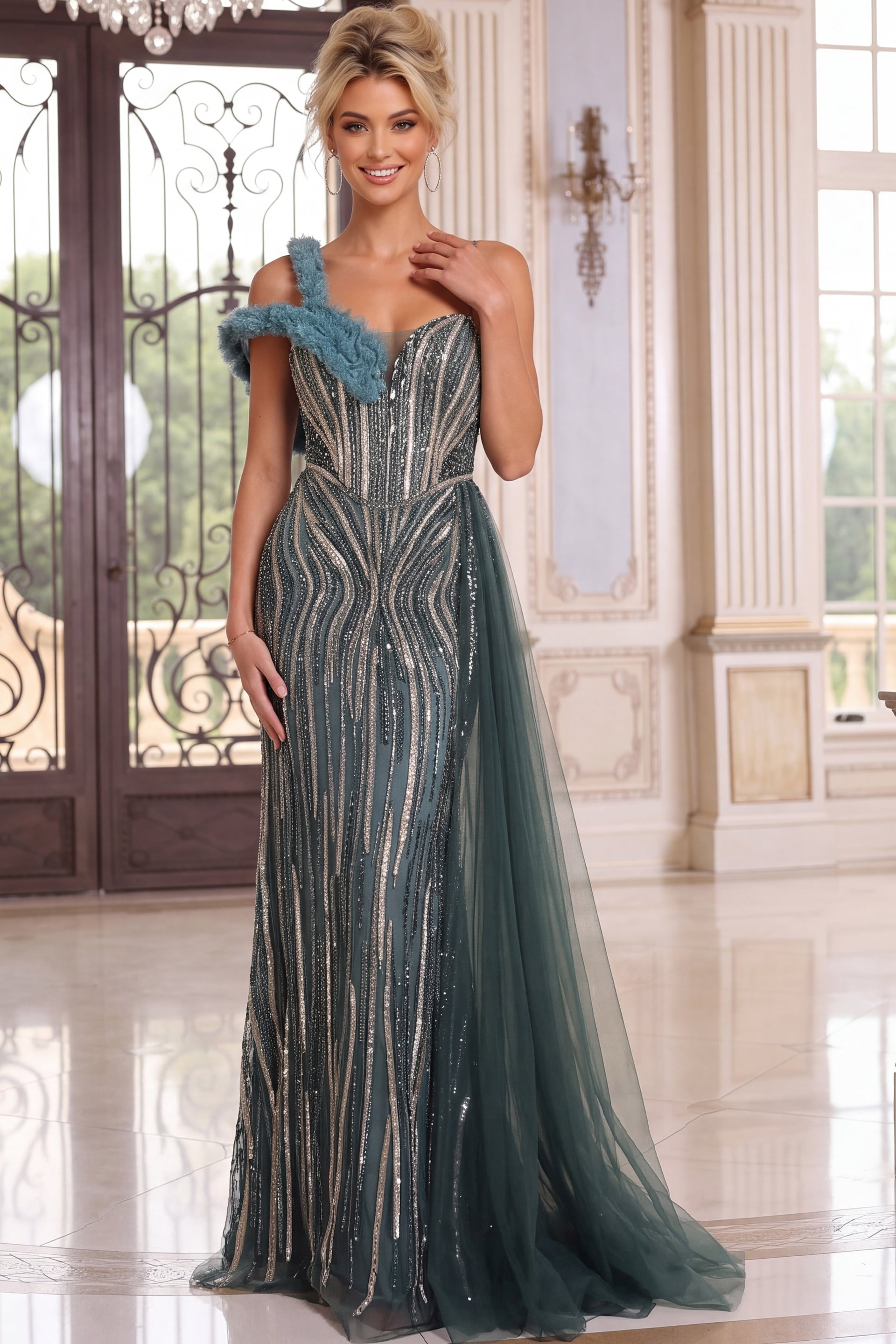 ruffled neckline dress 46820