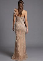 Elegant one shoulder fitted gown with crystal embellished mesh