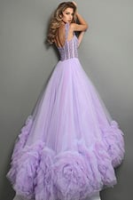 lilac purple ball gown long dress with beaded bodice sweetheart ruffled tulle high slit