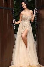 strapless embellished high slit dress 46879