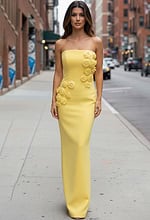 Long strapless dress with sculpted rosettes 46884