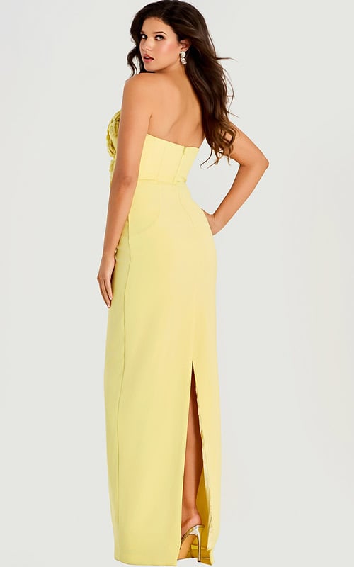 strapless fitted yellow dress with back slit 46884