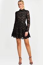 front view of black lace dress 46900
