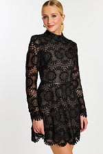 hig neck lace black dress with nude underlay 46900