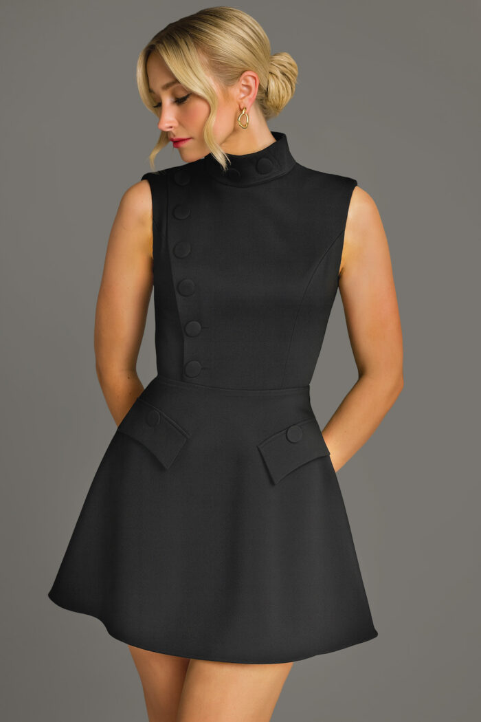 black fit and flare high neck dress 46901