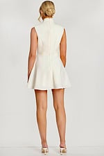 Back view of ivory A-line mini dress with hidden zipper and high neckline