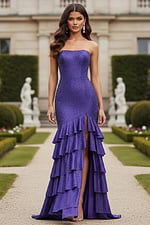strapless high slit dress with tiered skirt 46909