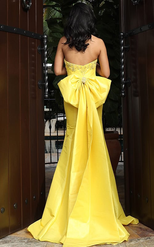 yellow long mermaid dress with bow details 46982