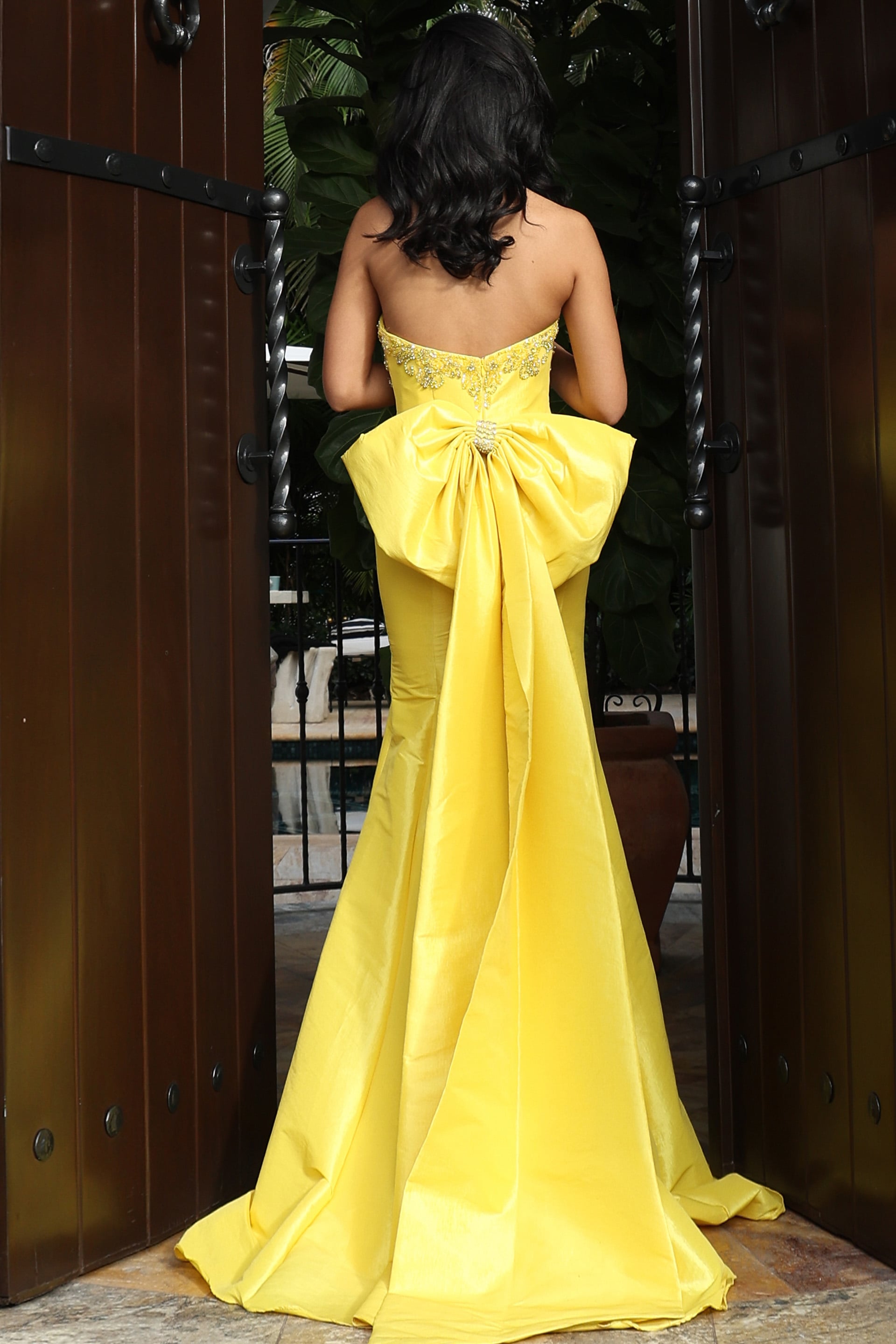 46982_Yellow_2 yellow long mermaid dress with bow details 46982