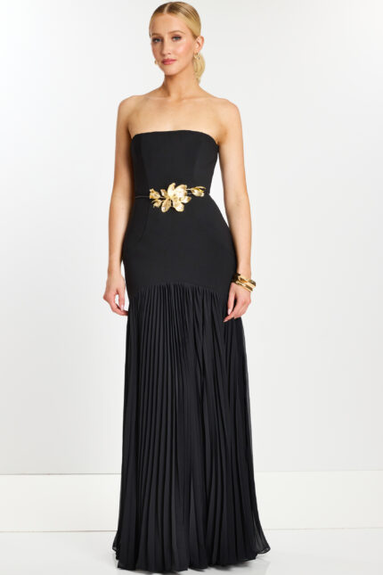 black strapless dress with pleated skirt 47000