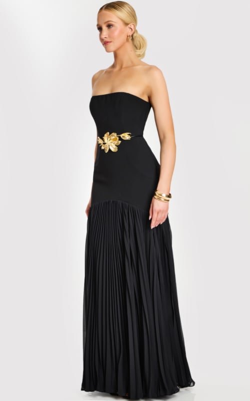strapless side dress of contemporary dress with gold buckle 47000