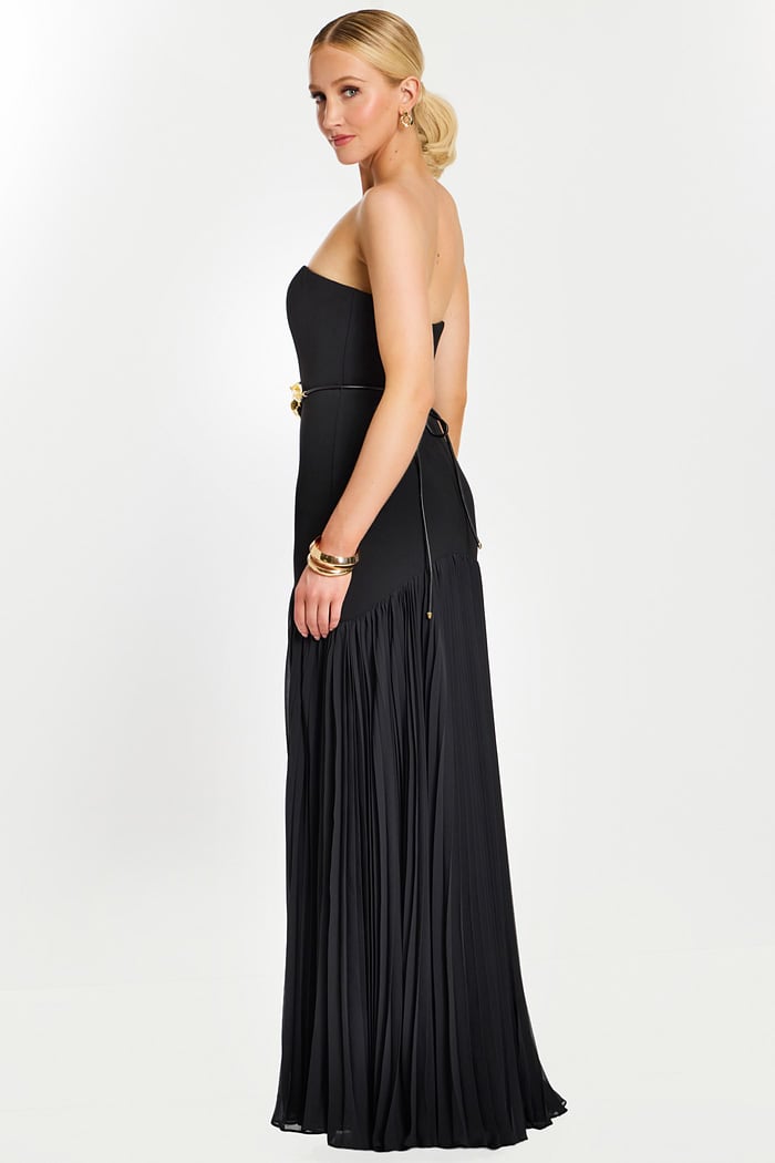 slim fit dress slacks Black Strapless Tea Length Wedding-Guest Dress Black / 2 main image 1