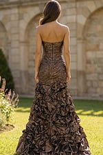 Elegant strapless gown with sculpted bodice and dramatic hem detail