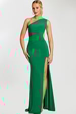 green one shoulder high slit dress 47013