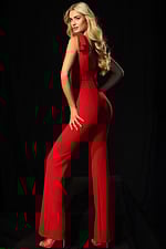 Elegant sleeveless jumpsuit with soft ruffle accents and open back