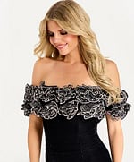 strapless black mob dress with the off the shoulder floral top 47086