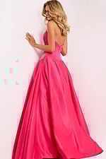 Elegant pink satin prom dress with full skirt