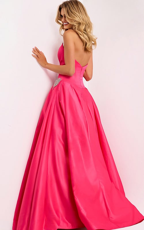 Elegant pink satin prom dress with full skirt