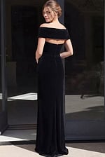 back view of strapless mini dress with open back and fitted silhouette