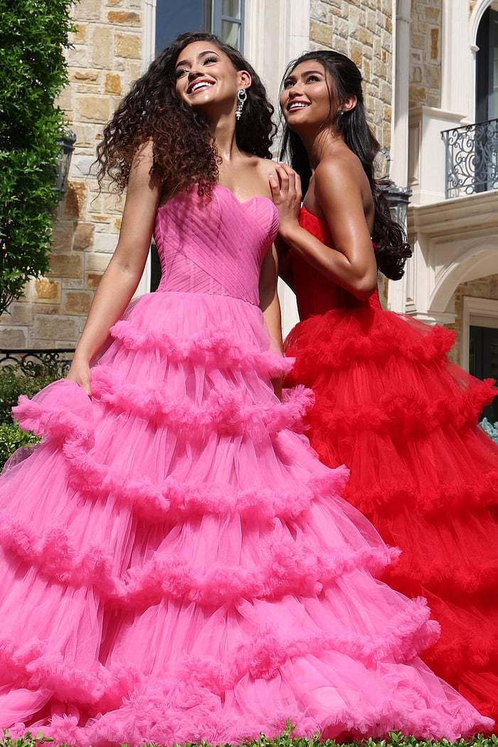 Strapless Tiered Ruffle Tulle Ball Gown 47139 | Jovani