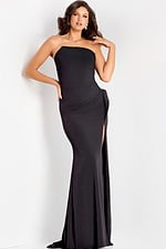strapless black high slit dress 47150