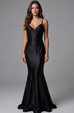 spaghetti strap v neckline mermaid black dress 47151