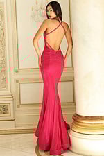 Sparkly halter evening dress featuring rhinestone details and crisscross straps