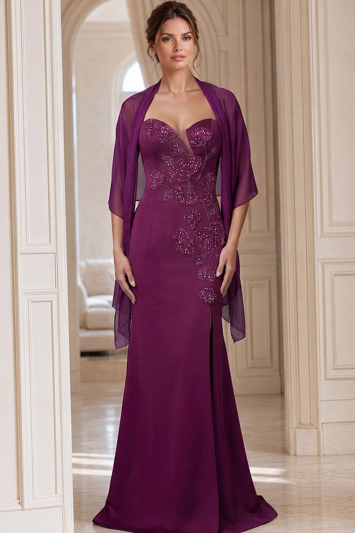 purple beaded dress with matching shawl 47155