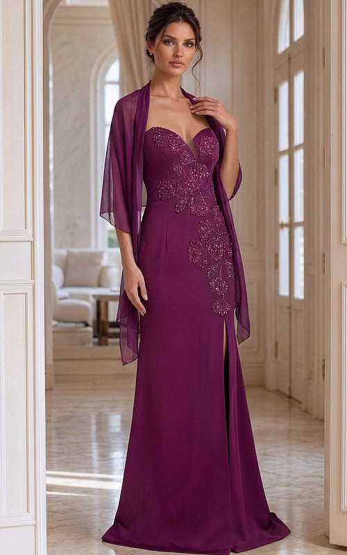 strapless sweetheart neck high slit beaded dress 47155