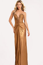 gold plunging neckline dress 47168