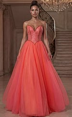 Strapless ball gown with beaded corset bodice and full tulle skirt