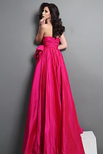 hot pink fit and flare long dress with strapless sweetheart sequin slit bow