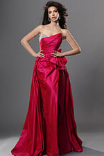 hot pink fit and flare long dress with strapless sweetheart sequin slit bow