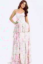 Romantic floral print dress with lace-up back