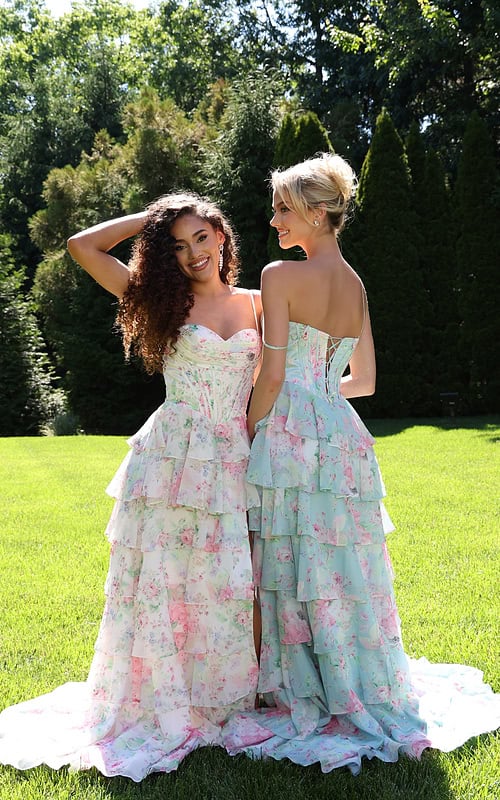 floral tiered ball gown with corset bodice