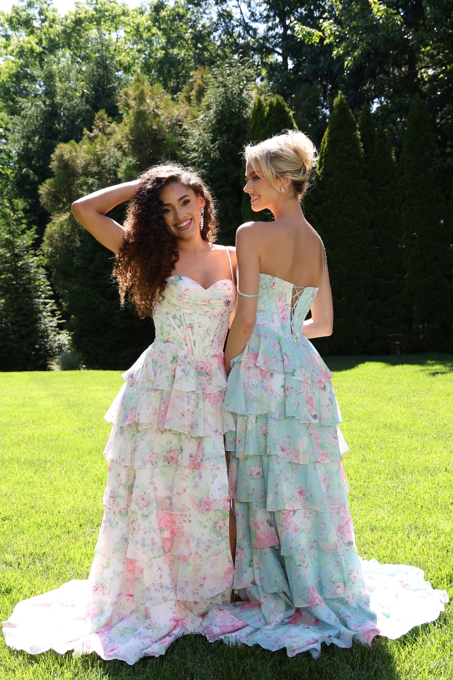 floral tiered ball gown with corset bodice