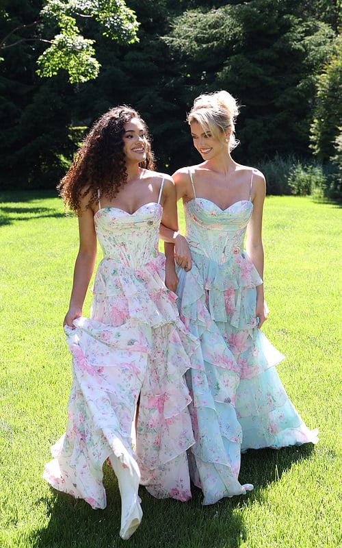 floral tiered ball gown with corset bodice