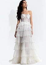 Elegant strapless prom dress with layered skirt