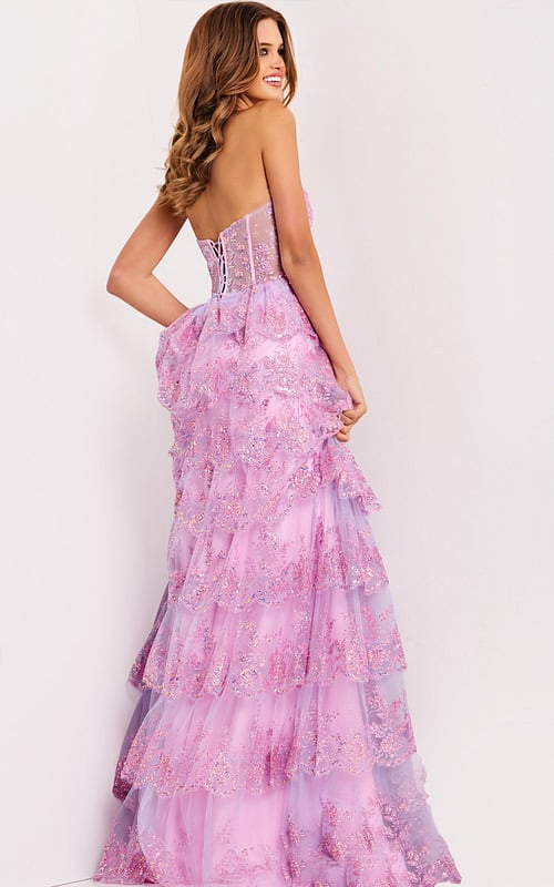back of Strapless layered ball gown with sequin details 47294