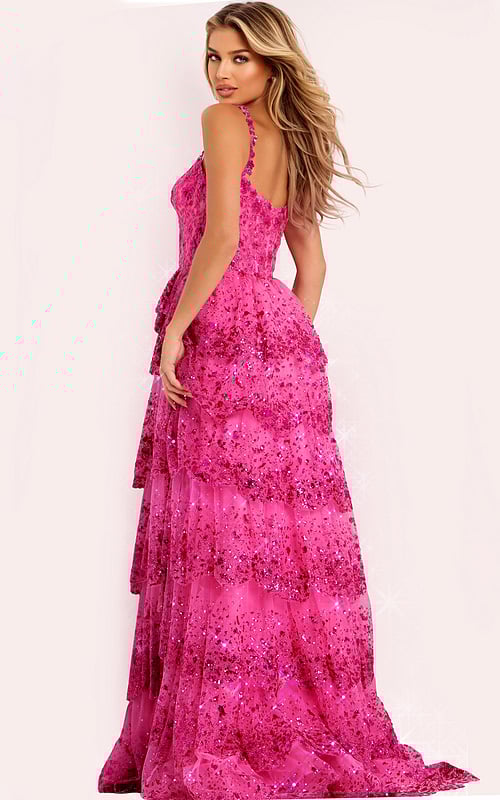 Layered tulle prom gown with sparkling sequins and fitted bodice