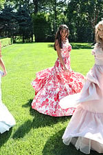 elegant blush pink corset maxi dress with ruffle hem