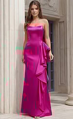Strapless Satin Ruffle Side Gown